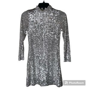 GB Girls Silver Sequined Mock Neck Dress Size 12 NWT